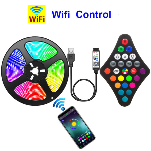 WIFI USB RGB LED Strip Lights Bluetooth Sync Music Tape Diode Luses LED Ribbon Neon Night