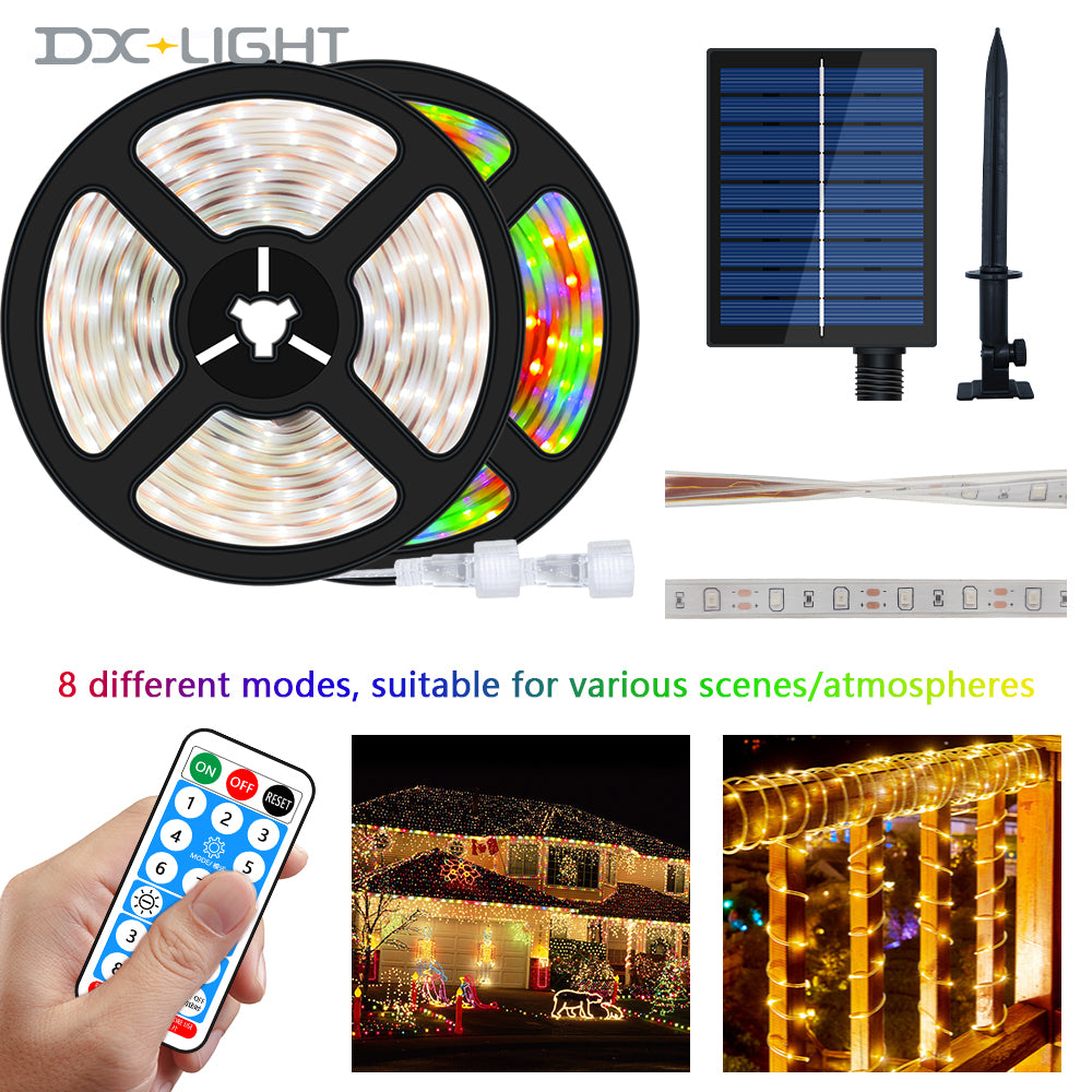 Solar Powered LED Strip Light Outdoor RGB Flexible Lighting Ribbon
