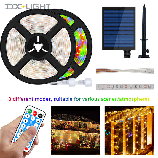 Solar Powered LED Strip Light Outdoor RGB Flexible Lighting Ribbon