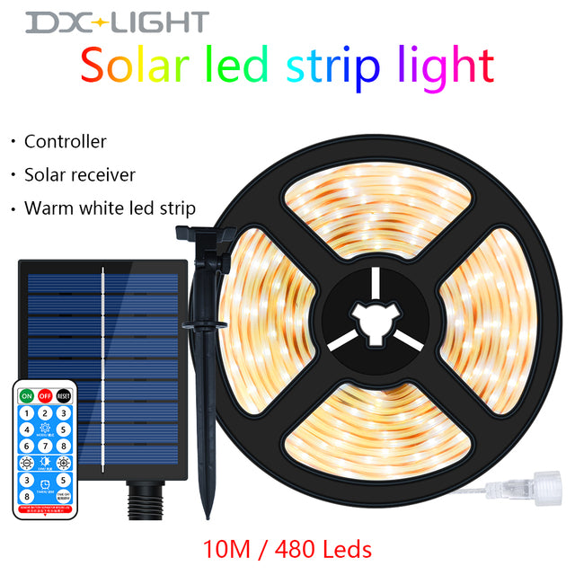 Solar Powered LED Strip Light Outdoor RGB Flexible Lighting Ribbon