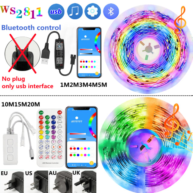 LED Strip Light String Flexible Lamp TapeUSB Bluetooth Control TV Backlight