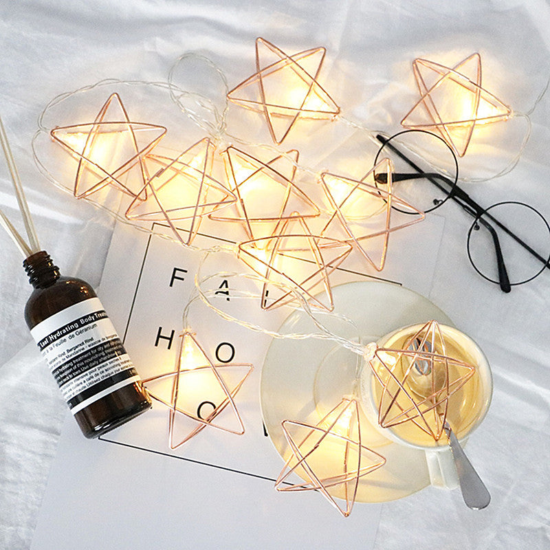 LED Rose Gold Five Pointed Star Lamp String