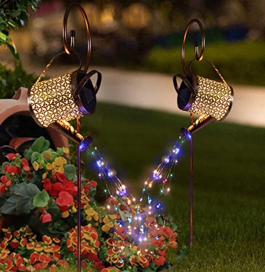 1   2pcs Watering Can Lights, Copper Solar Garden Lights