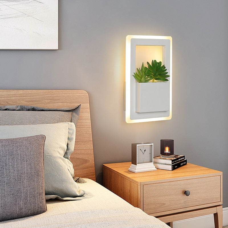 Modern LED Bedside Wall Lamp White Color with Plant LED Wall Lights