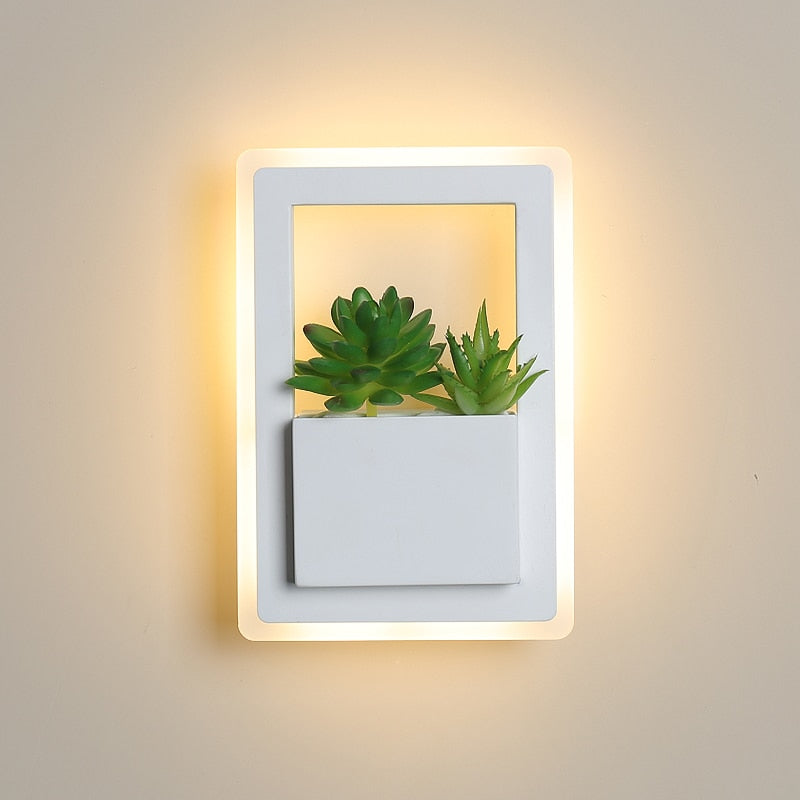 Modern LED Bedside Wall Lamp White Color with Plant LED Wall Lights