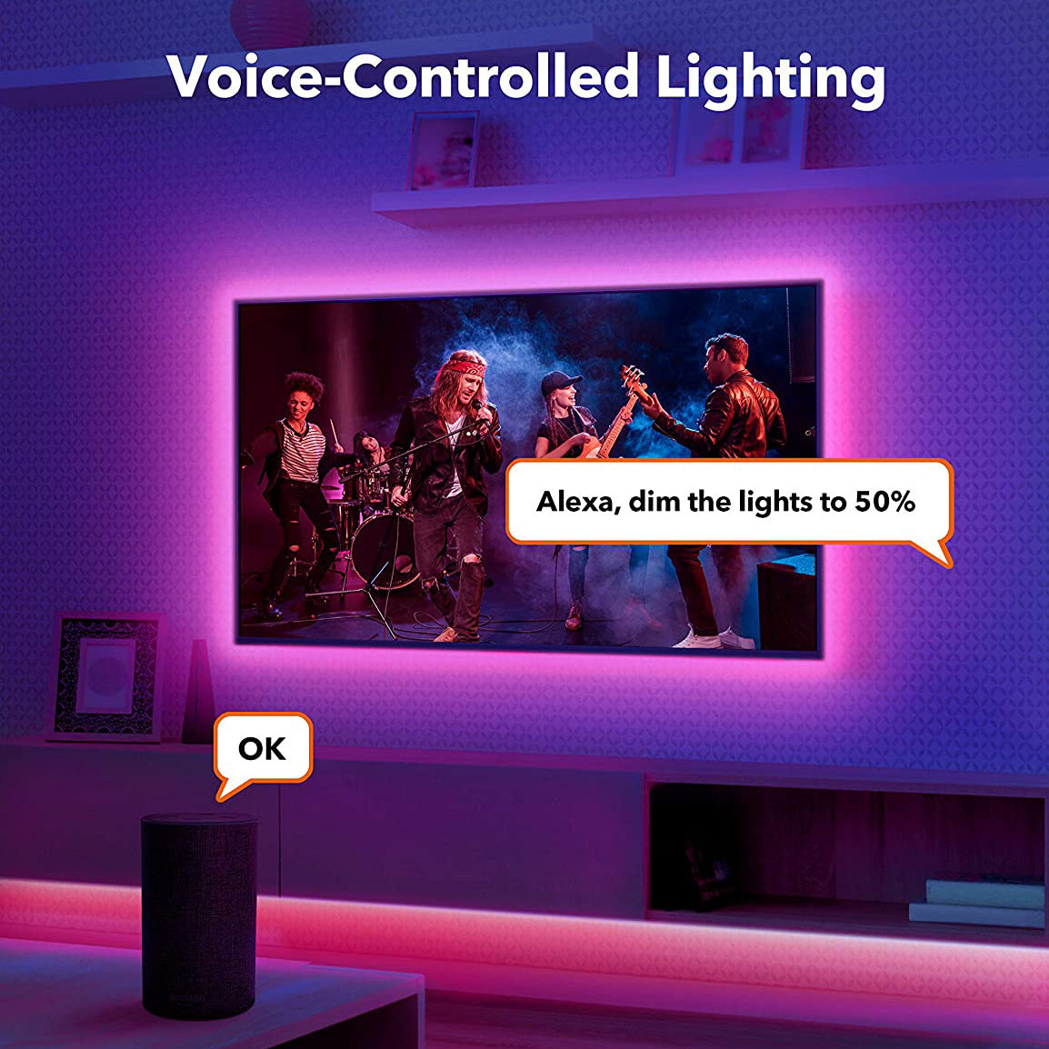 WiFi USB light with 5V Graffiti Light With DIY Music TV Light With Alexa Voice Control