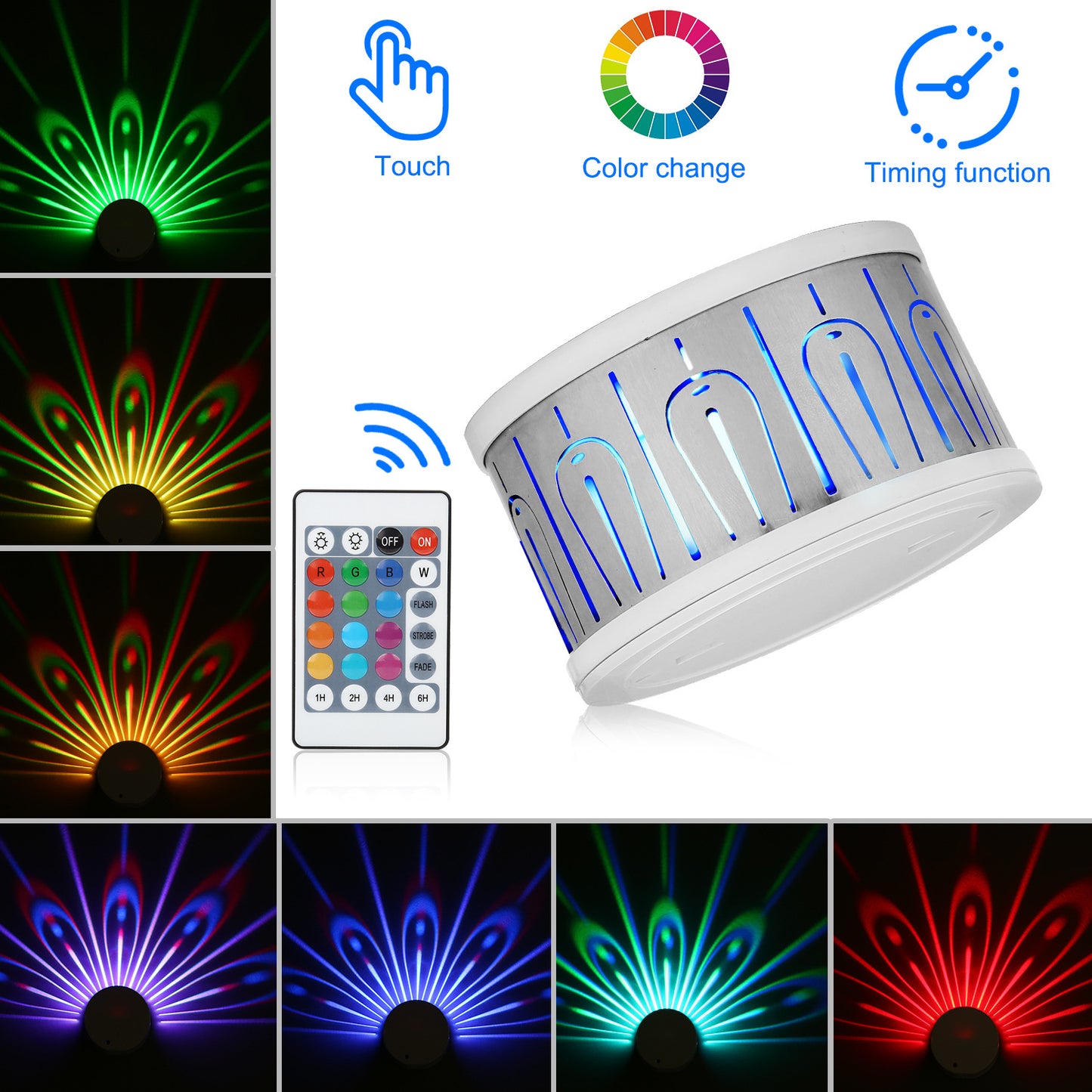 Colorful Peacock Projection Lamp Touch Remote Control Night Light