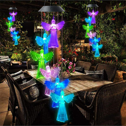 Solar Wind Chime Lamp Angel Outdoor Hummingbird