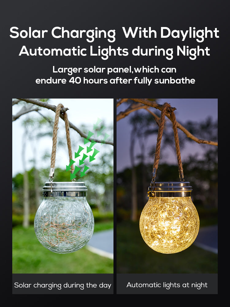 Spherical Glass Tank Crack Solar Lamp LED Garden Chandelier Waterproof Night Lamp