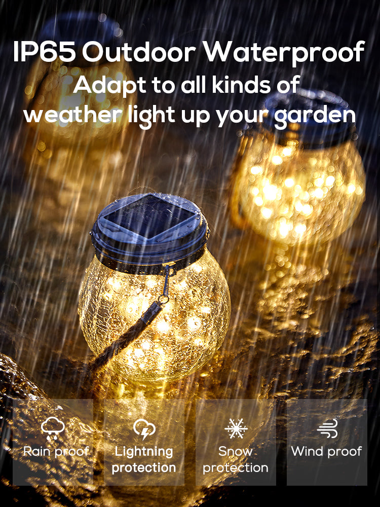 Spherical Glass Tank Crack Solar Lamp LED Garden Chandelier Waterproof Night Lamp