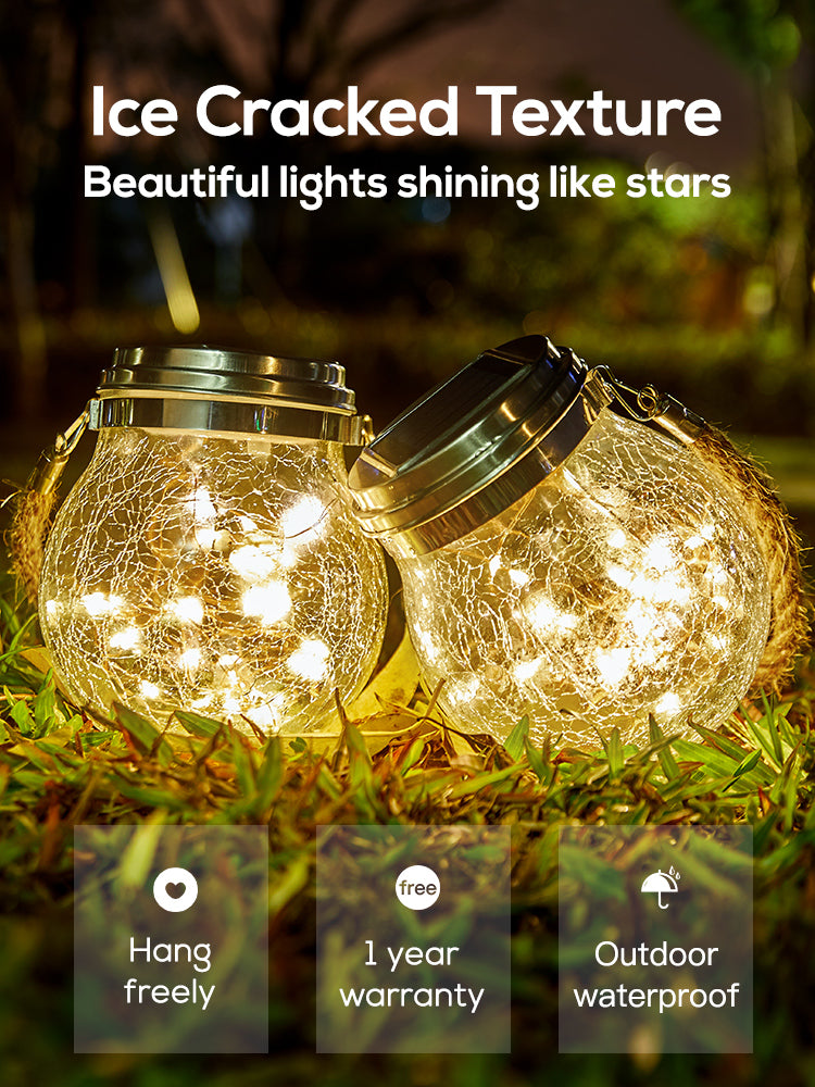 Spherical Glass Tank Crack Solar Lamp LED Garden Chandelier Waterproof Night Lamp