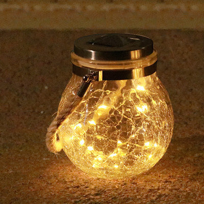 Spherical Glass Tank Crack Solar Lamp LED Garden Chandelier Waterproof Night Lamp