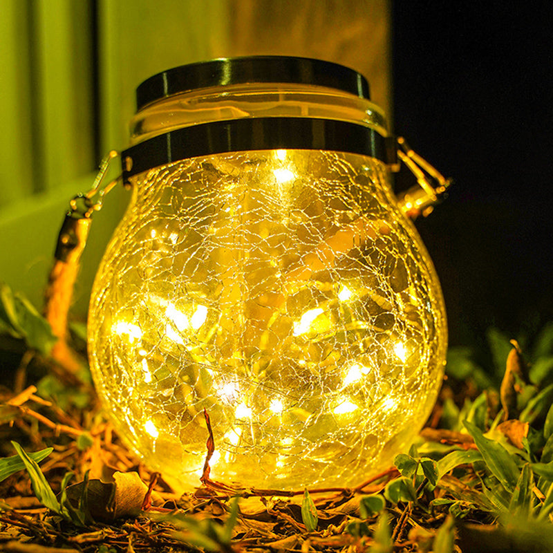 Spherical Glass Tank Crack Solar Lamp LED Garden Chandelier Waterproof Night Lamp