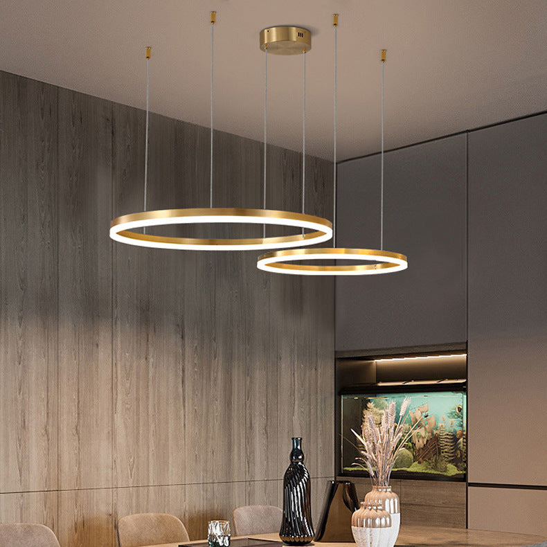 Nordic Modern Copper Circle Chandelier Atmospheric Light Luxury Living Room