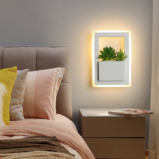 Modern LED Bedside Wall Lamp White Color with Plant LED Wall Lights