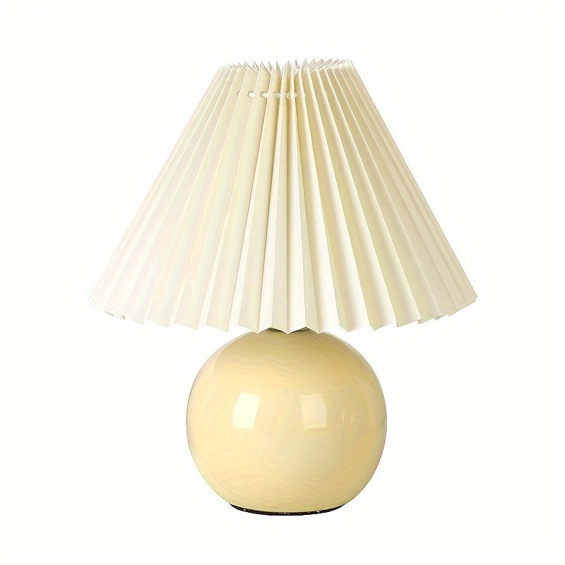 Ceramic Bottom Pleated Table Lamp USB Push Button