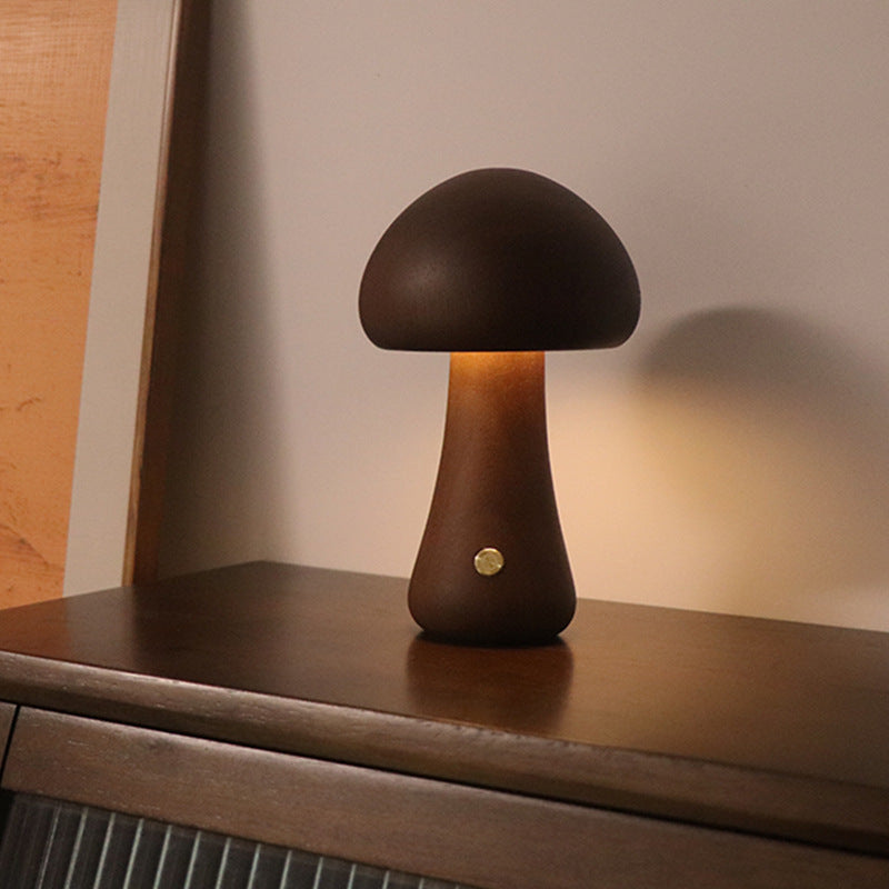 INS Wooden Cute Mushroom LED Night Light With Touch Switch