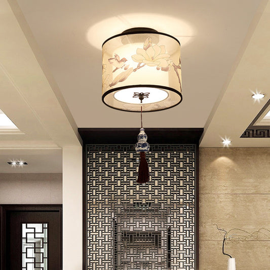 Chinese Round Square Ceiling Lights Fixtures Fabric