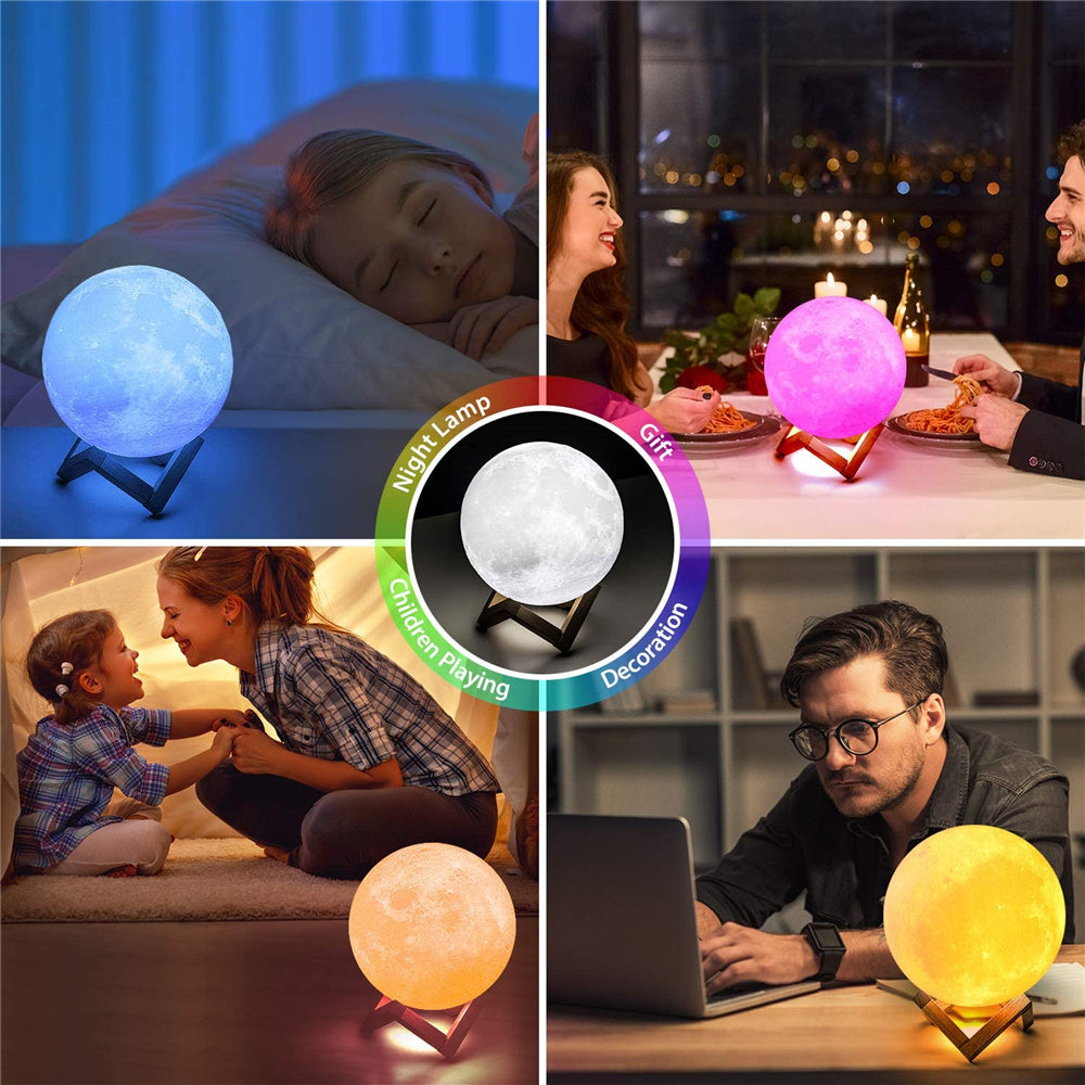 LED Night Lights Moon Lamp 3D Print Moonlight Timeable Dimmable Light