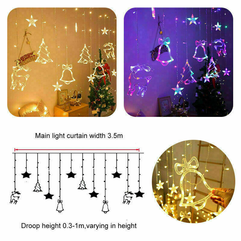 LED Fairy String Window Curtain Lights Star Christmas Xmas Party Home Indoor