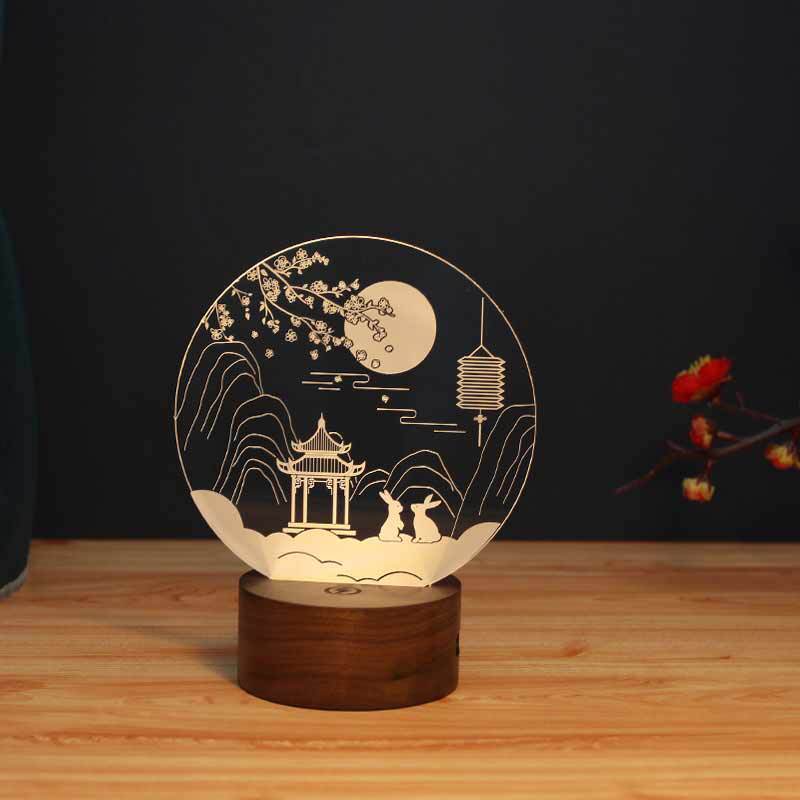 Mid-Autumn Small Night Lamp Bedside Table Decoration 3D Acrylic Table Lamp