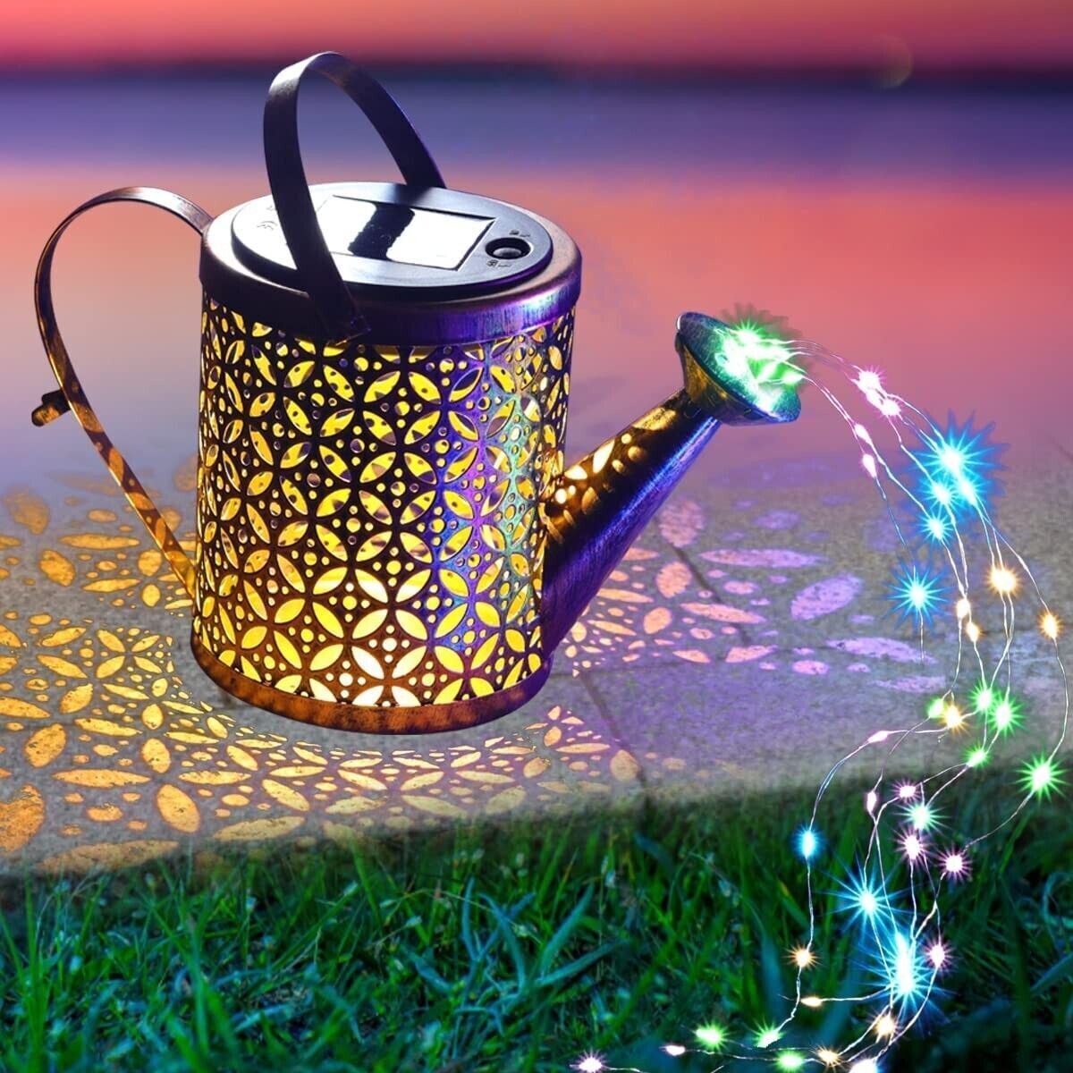1   2pcs Watering Can Lights, Copper Solar Garden Lights