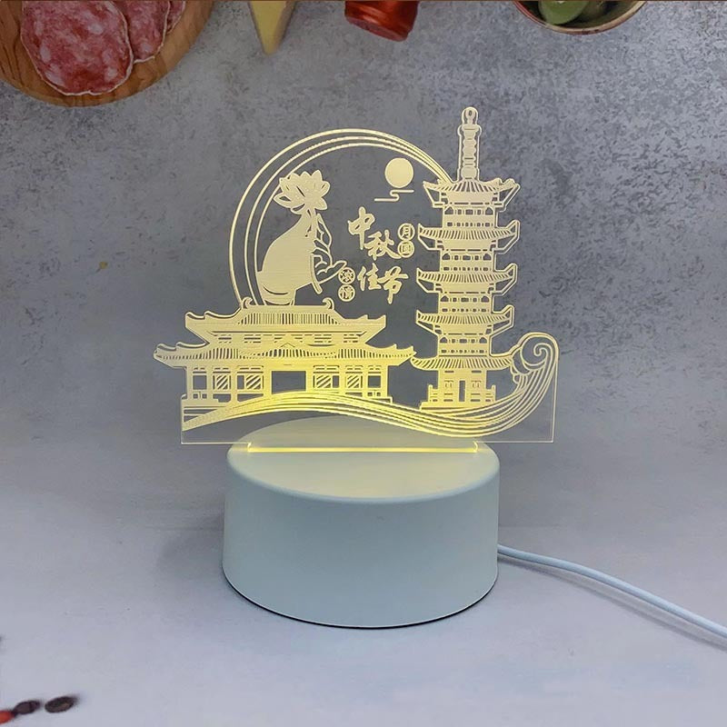 Mid-Autumn Small Night Lamp Bedside Table Decoration 3D Acrylic Table Lamp