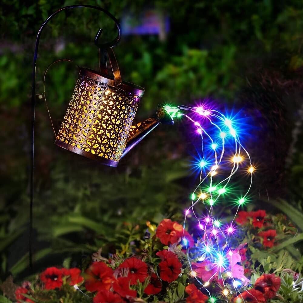 1   2pcs Watering Can Lights, Copper Solar Garden Lights