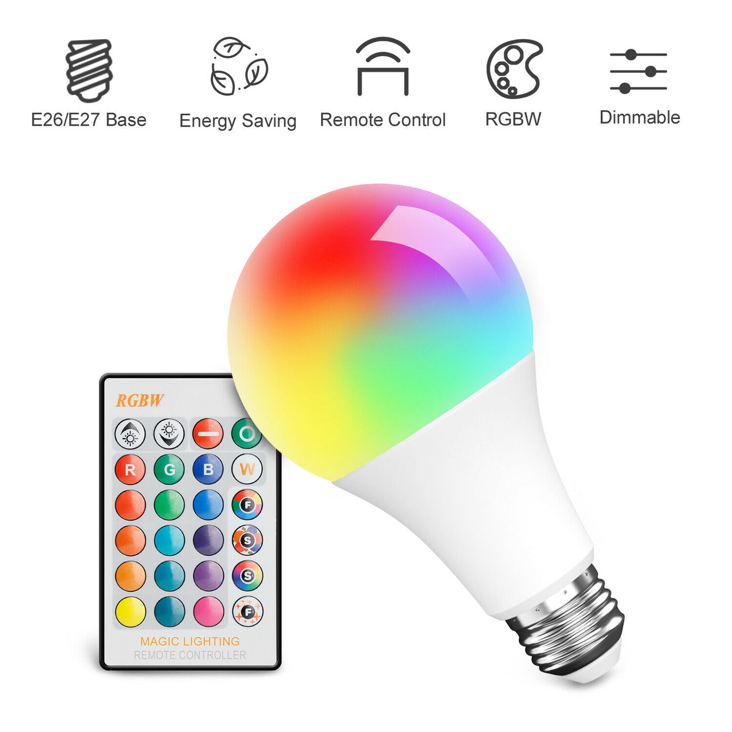 LED Light Bulb 15W RGB Smart Wireless Remote Dimmable Lamp Color