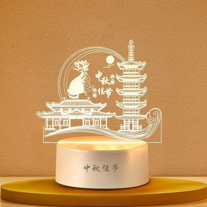 Mid-Autumn Small Night Lamp Bedside Table Decoration 3D Acrylic Table Lamp