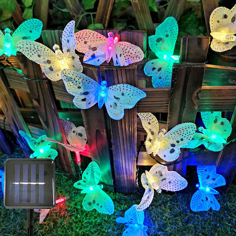 LED Solar String Lights Optical Fiber Butterfly Solar LED Spot Light