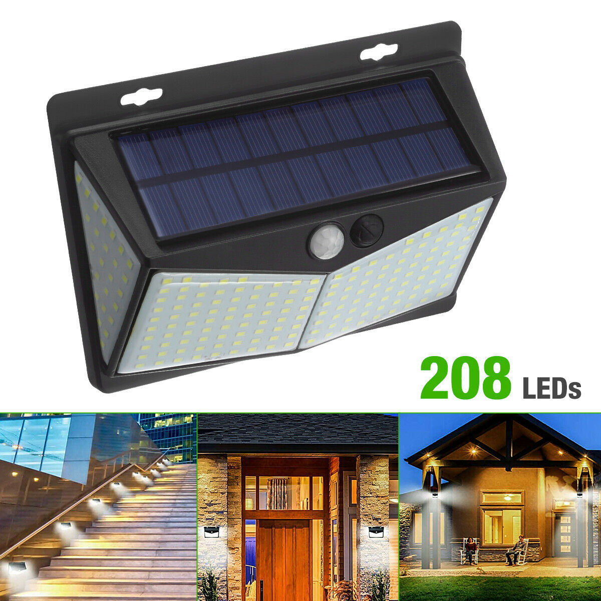 208 LED Solar Power Light Motion Sensor Outdoor Yard Garden Wall Lamp Waterproof