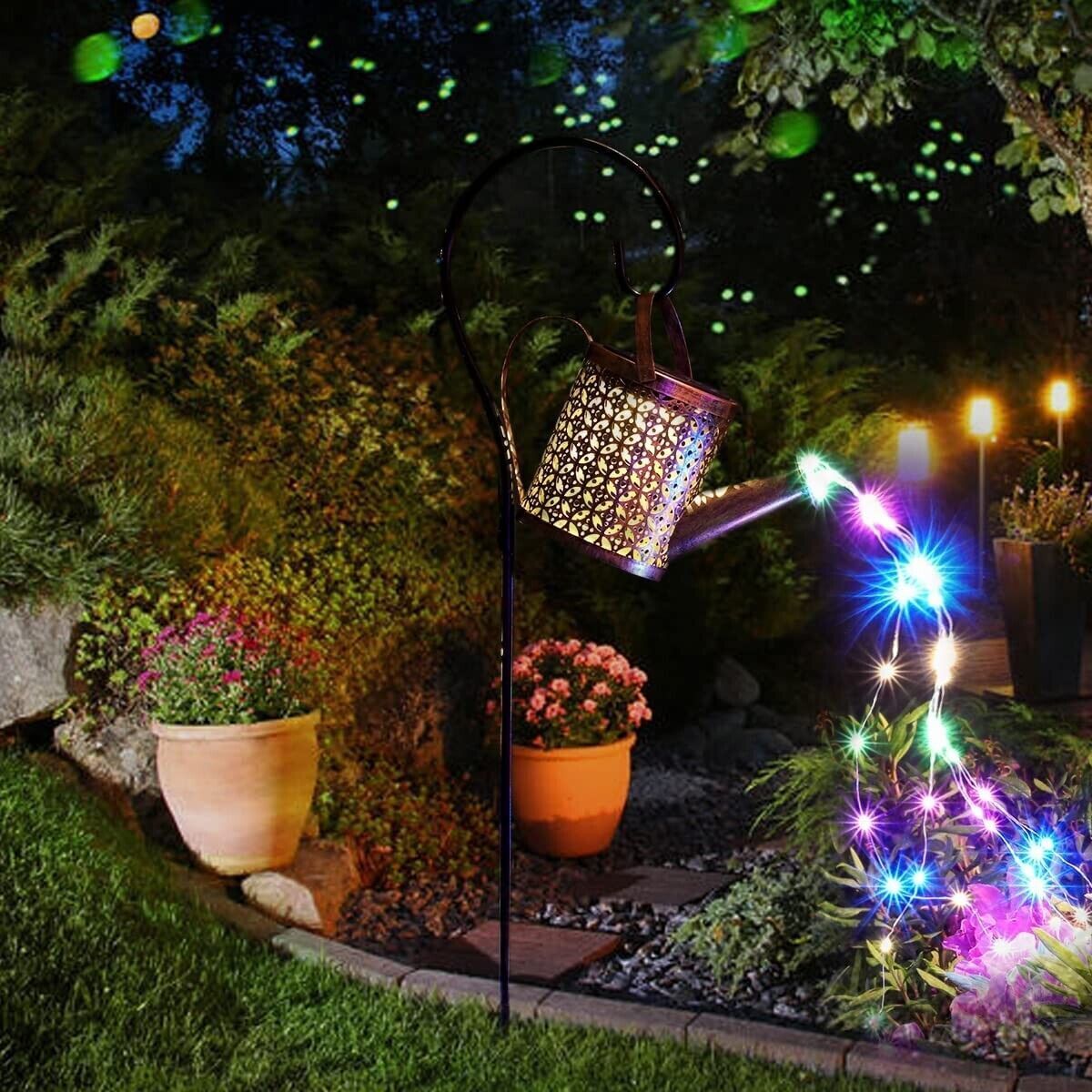 1   2pcs Watering Can Lights, Copper Solar Garden Lights