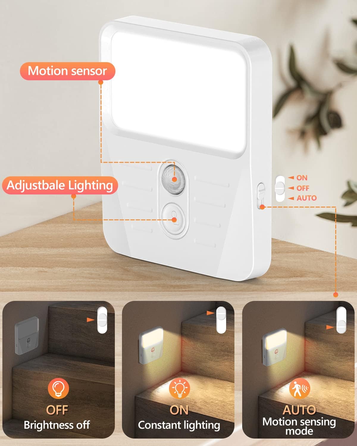 LED Night Lights, 3 Color Temperatures Motion Sensor Night Light