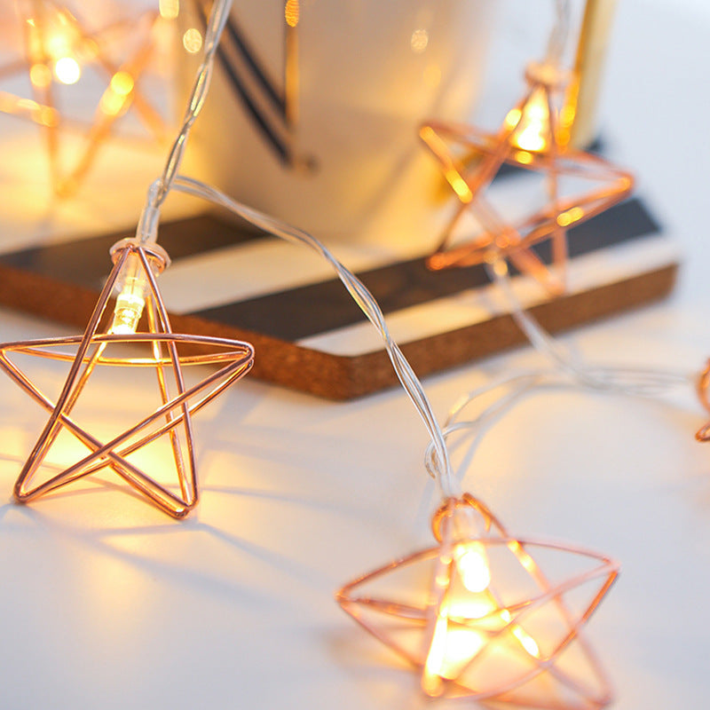 LED Rose Gold Five Pointed Star Lamp String