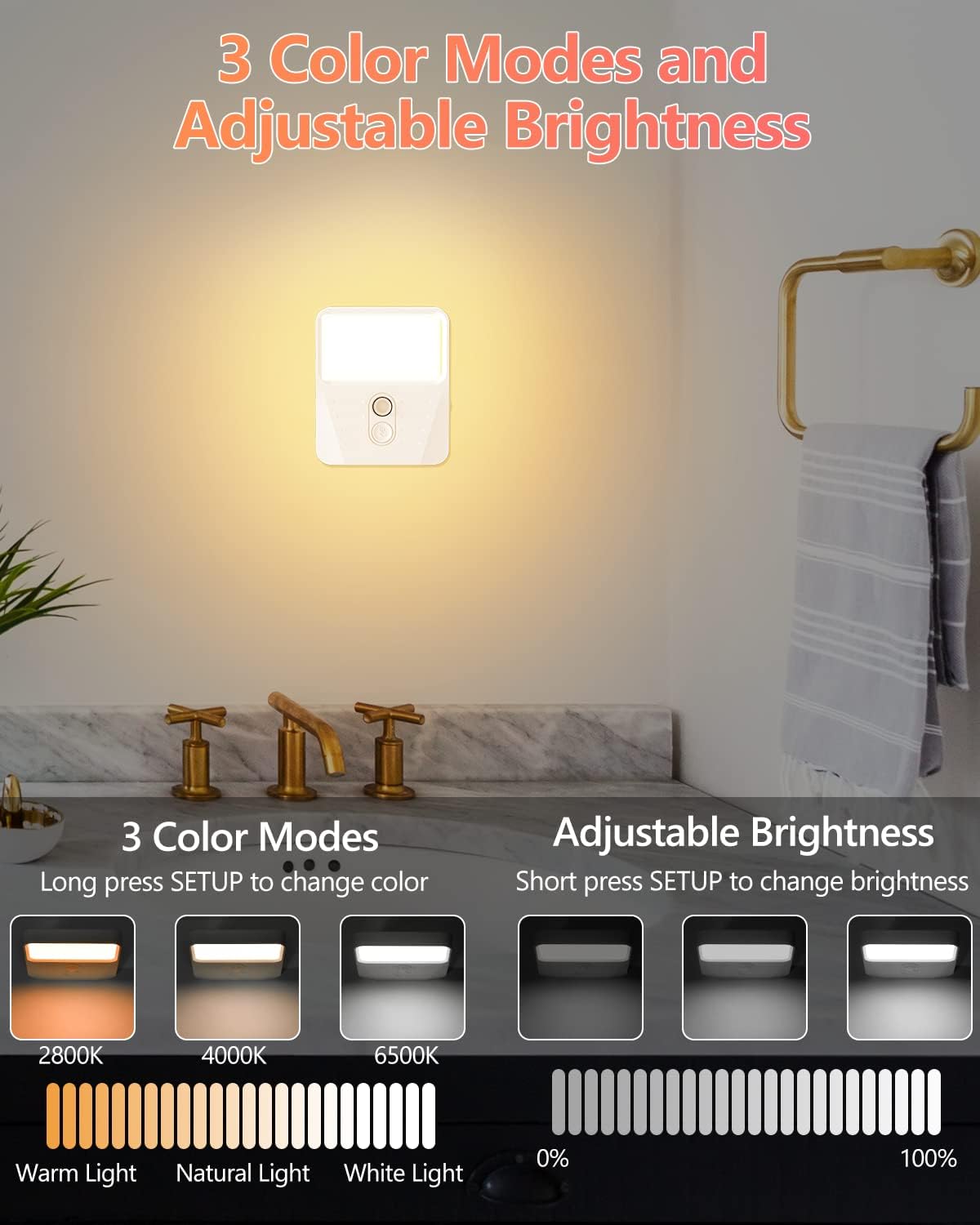 LED Night Lights, 3 Color Temperatures Motion Sensor Night Light