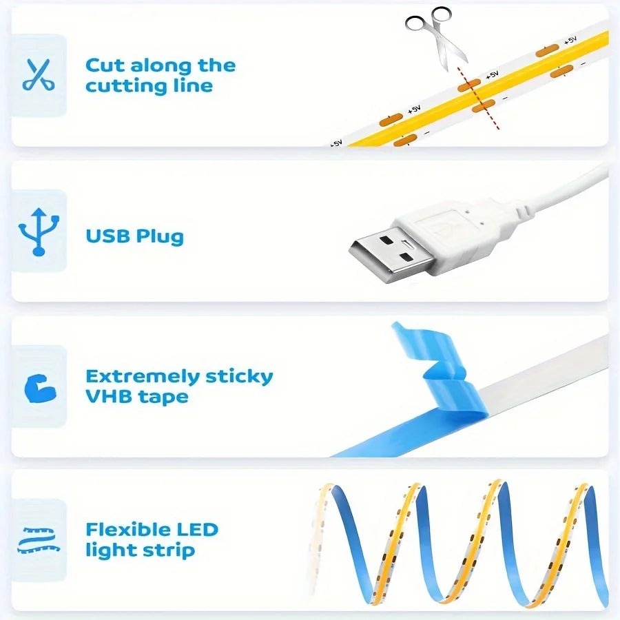 LED COB Light Strip Touch Dimmer Flexible Diode Tape