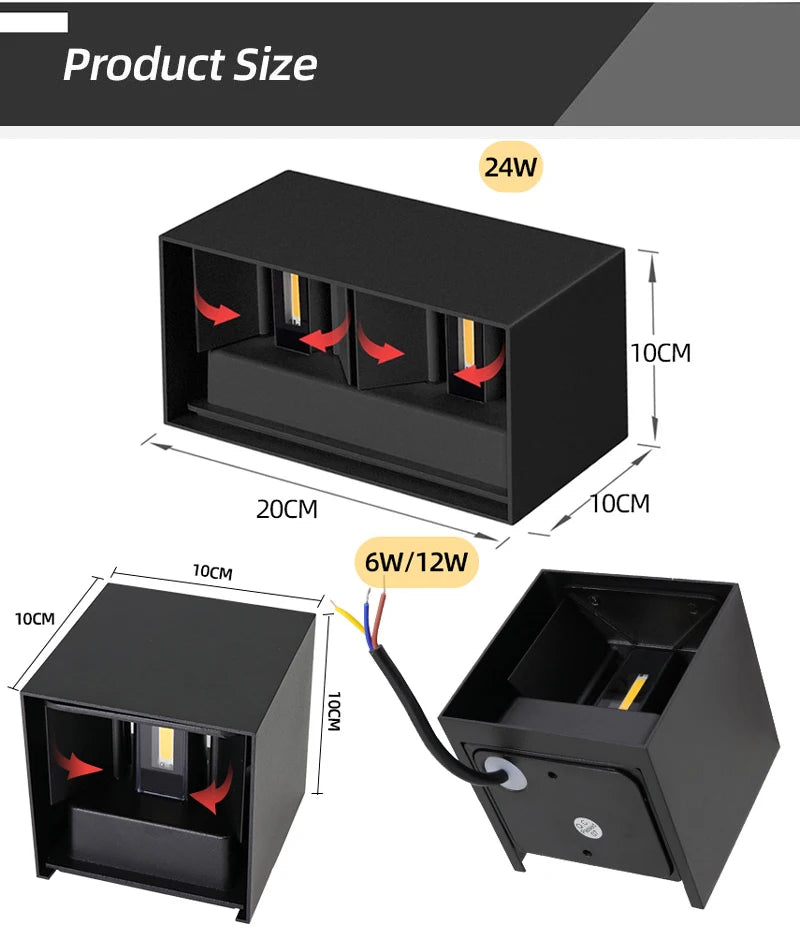 Aluminum Led Outdoor Wall Light Waterproof Porch Garden Lights