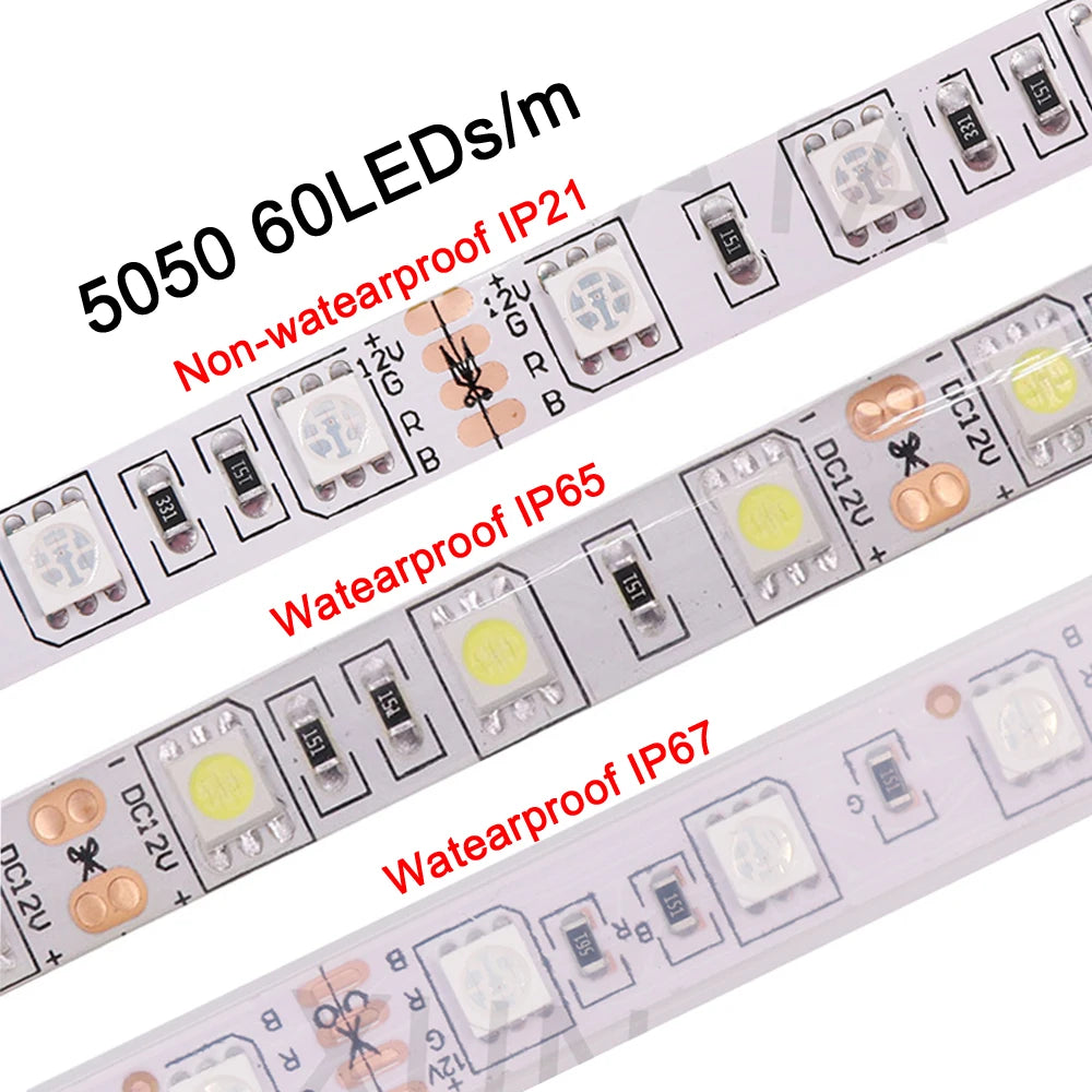 12V 5M LED Strip Light 5054 5050 2835 RGB SMD 120led 60LED Tape