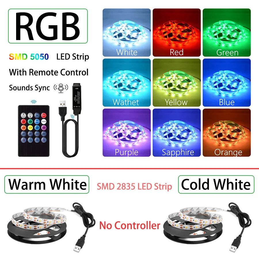 LED Strip Light 2835 5050 USB Bluetooth Flexible Lamp