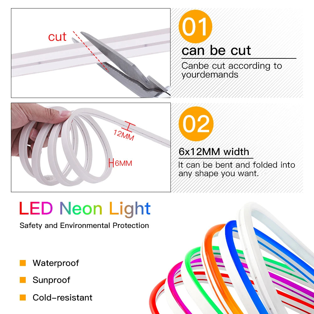 USB Neon LED Strip Light 5V 120LEDs Flexible Neon Rope Tape