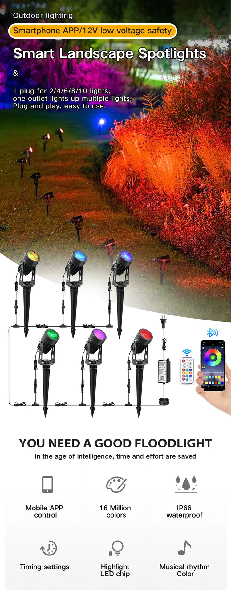 2/4/6/8PCS RGB Smart App LED Garden Lights