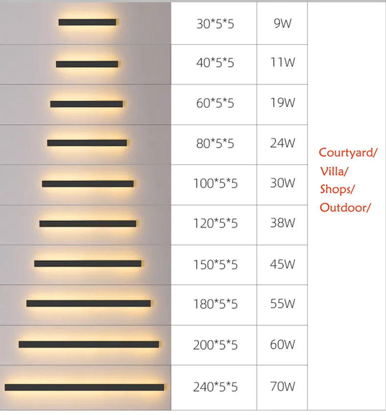 Waterproof LED long wall light ip65 outdoor lighting garden