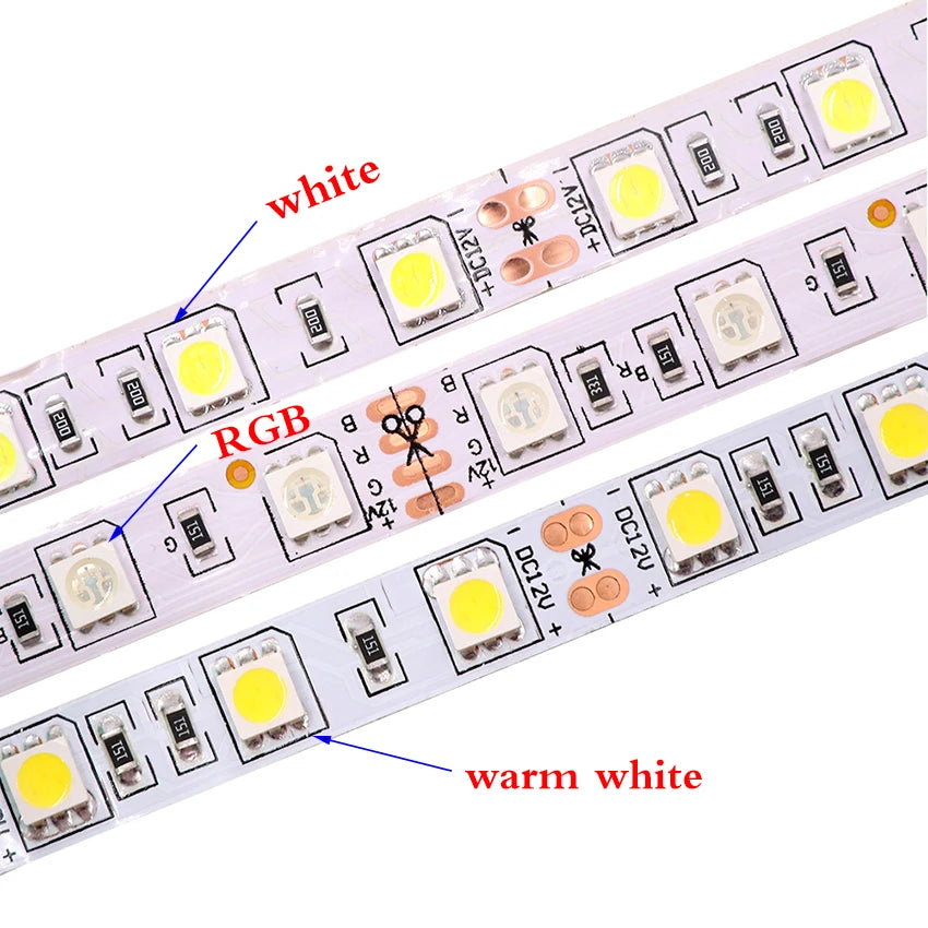 12V 5M LED Strip Light 5054 5050 2835 RGB SMD 120led 60LED Tape