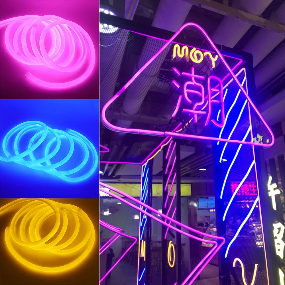 360 Round Neon Led Light Strip 220V 120LED 2835 Tube Flexible Rope Lights Waterproof