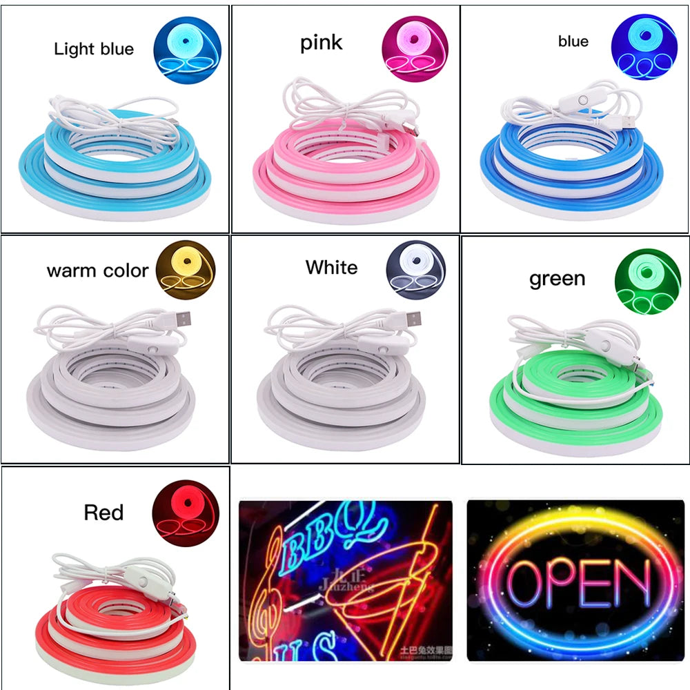 Neon Strip IP65 Waterproof DIY Home Decor Red Blue Pink White Ice Blue