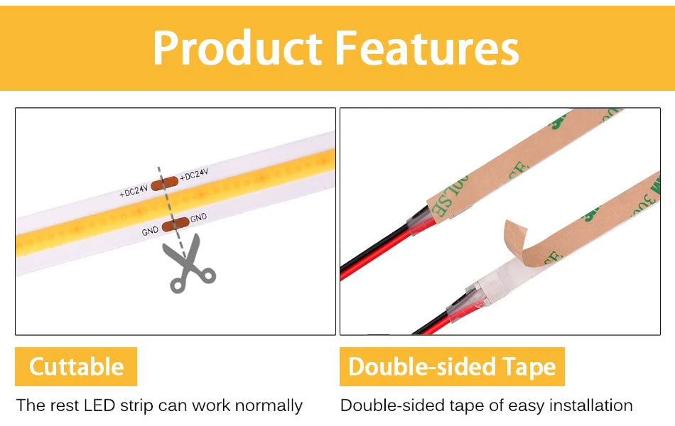 UL Listed COB LED Strip Light High Density Flexible Tape