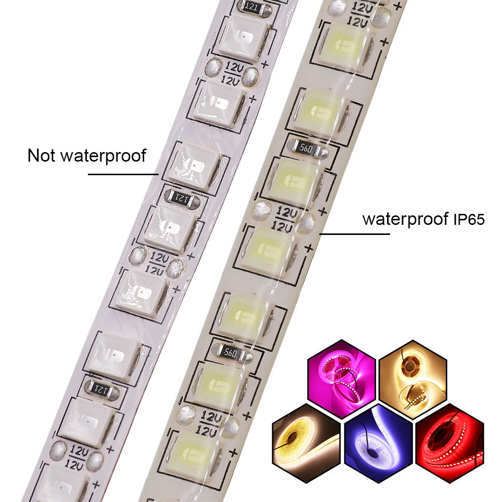 12V 5M LED Strip Light 5054 5050 2835 RGB SMD 120led 60LED Tape