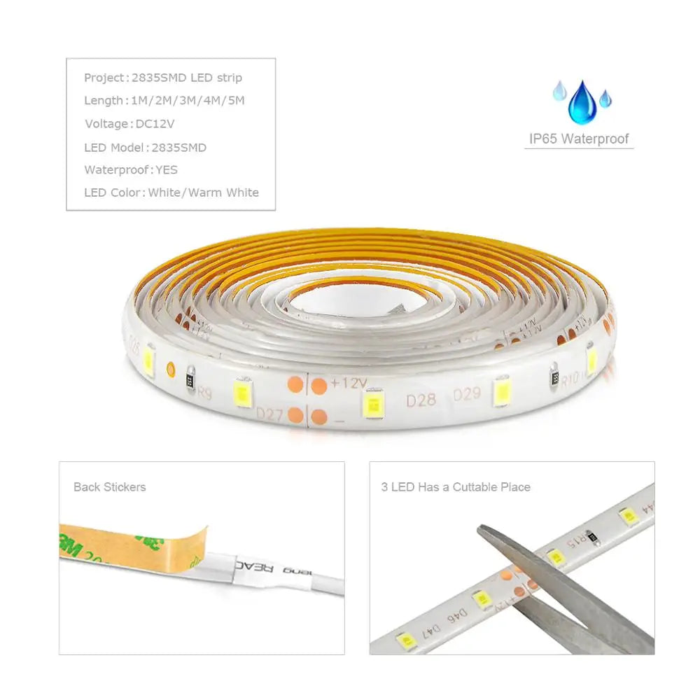12V LED Strip Light 1M 2M 3M 4M 5M Dimmable LED Lamp Tape