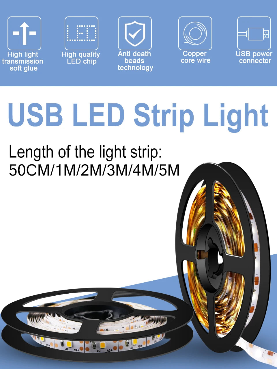 USB Strip Light LED Flexible Lamp Ribbon Diode Tape Lights